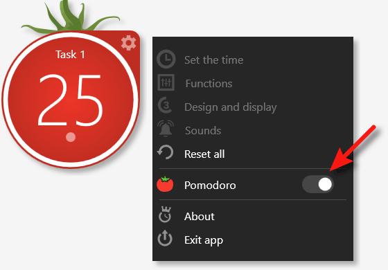 toggle to enable the free pomodoro timer